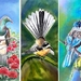 OUTDOOR Wall ART, SPECIAL Price for 3 Birds, New Zealand TUI on KOWHAI, FANTAIL, KERERU/POHUTE, Each Measuring 50 x 23cm.