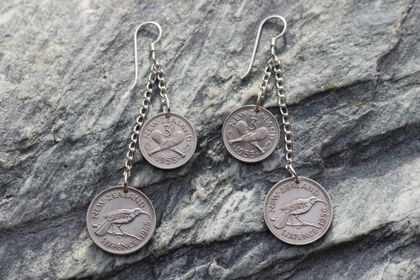 Sixpence / Three Pence Earrings on Sterling Silver Chain