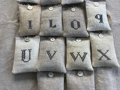 Hand embroidered monogram lavender bag