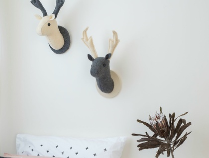 Vice & Versa, a Pair of Stags Wall Hangings. Ivory and Grey.