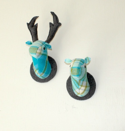 Stag and Doe Head  Wall Hangings, Mr & Mrs Simon's Blue. 
