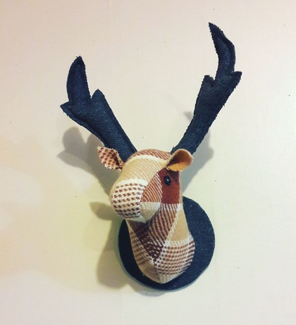 Fabric Stag Head Wall Mounted Hanging, Fudge