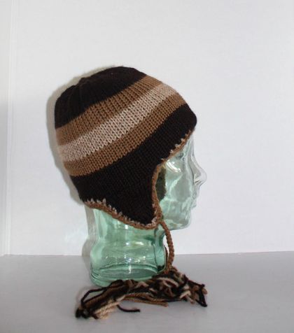 Earflap Hat, Black and Brown
