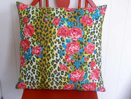 Coral Red Domestic Cat & Yellow Cushion Cover