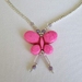 Girls Hot Pink Magnasite Butterfly with Silver Plated and Glass Bead Necklace 3 - 7 Years