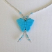 Girls Turquoise Blue Magnasite Butterfly with Silver Plated and Glass Bead Necklace 3 - 7 Years