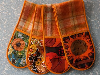Upcycled Wool Blanket & Vintage Fabric Oven Mitts
