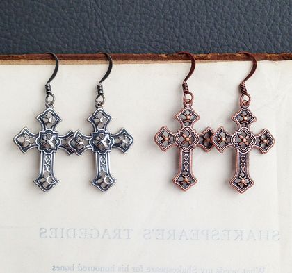 Copper or silver cross earrings 