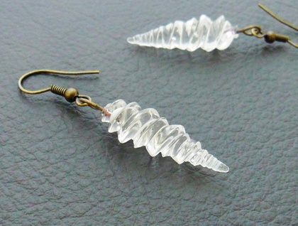 Alicorn earrings: handmade, clear glass unicorn horns on antiqued-brass coloured hooks