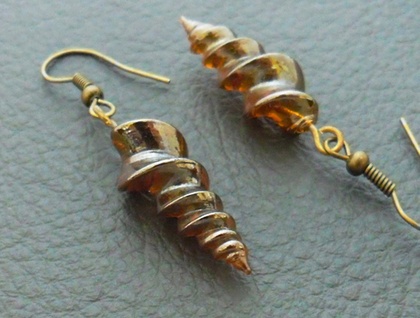 Alicorn earrings: handmade, brown glass unicorn horns on antiqued-brass coloured hooks