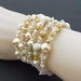 Gold Luxe: memory-wire wrap bracelet loaded with creamy pearls, moonstone, and gold
