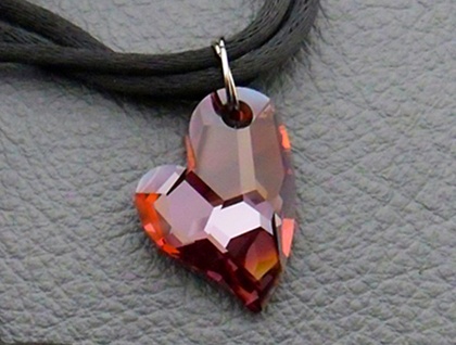 Valiant Heart necklace: sparkly, Swarovski crystal heart pendant in fiery red on black satin cords