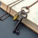 Inbar: vintage-inspired necklace in antiqued copper with old key and faux amber pendant – OOAK