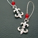 The Scarlet Jester earrings: antiqued-silver fleur-de-lys with red crystals