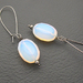 Sea Opal earrings: moon-like glass ovals on long ear-wires — last pair 