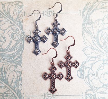 Copper or silver cross earrings 
