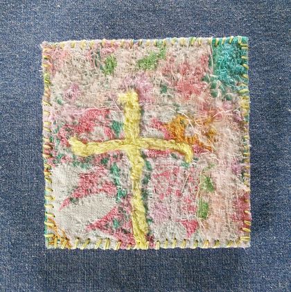 Yellow Cross Textile Art Brooch