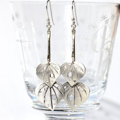 Double silver kawakawa leaf dangle earrings
