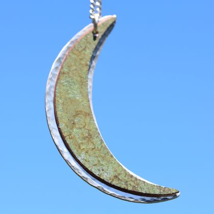 Double moon pendant, sterling silver and copper