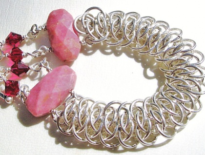 Sterling Silver and Rhodonite Chainmaille Bracelet