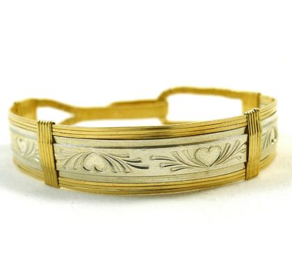 Gold and Silver Hearts Wired Bangle