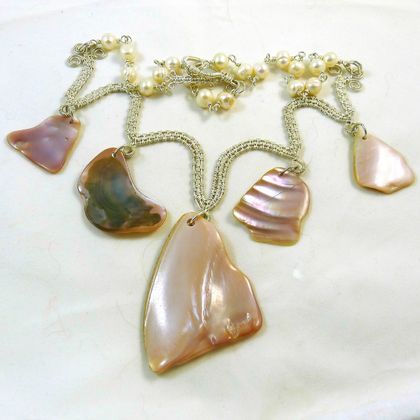 Pink Mussel and Fresh Water Pearl Necklace
