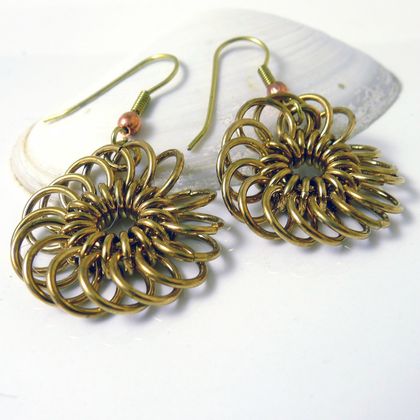 Brass Chrysanthemum Chainmaille Earrings
