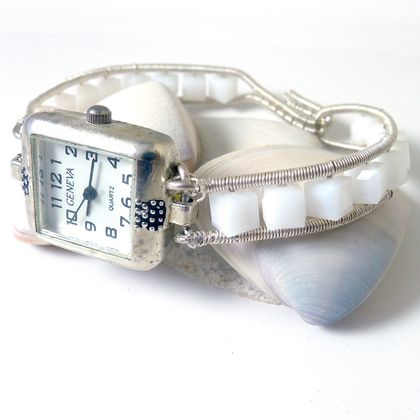 Sterling and White Crystal Wired Watch