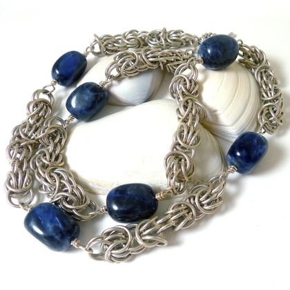 Trizantine Blues Sterling Silver Chainmaille Necklace