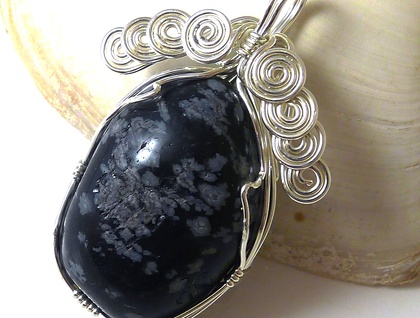 Snowflake Obsidian Tumbled Stone and Sterling Silver Pendant