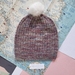 Hudson mauve purple beanie - luxury merino wool hat with upcycled fur pompom
