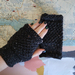 Log Cabin black tweed fingerless mitts – knitted from black tweed wool