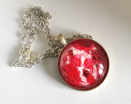 Hand Painted Pendant RED+WHITE