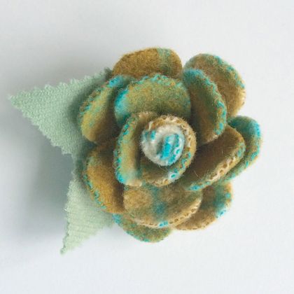 Turquoise/Mustard Wool Blanket Flower Brooch