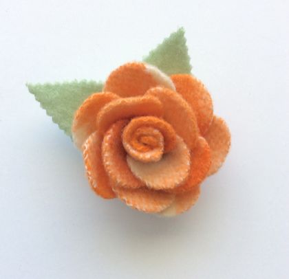 Tangerine Wool Blanket Flower Brooch