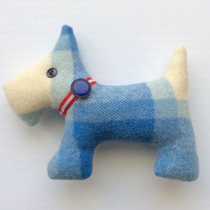Blue Check Wool Blanket Scottie Dog Toy