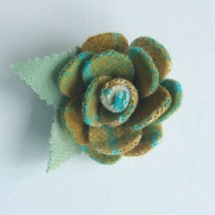 Turquoise/Mustard Wool Blanket Flower Brooch