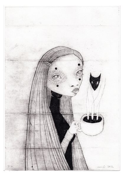 Conversations with my teacup #1, Collagraph Print, Limited Edition