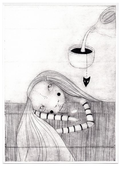 Conversations with my teacup #2, Collagraph Print, Limited Edition