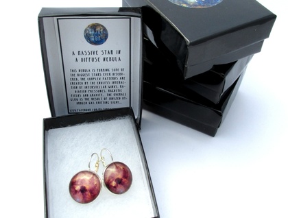 Massive Star- Pink Astronomy Glass Cabochon Earrings, diameter 18mm/0.71in. A Massive Star in a Diffuse Nebula