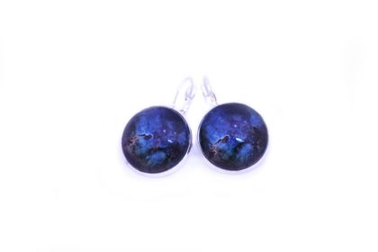 Nebula Earring - Galaxy Universe Astronomy Jewellery - Elephant Trunk Nebula - Glass Cabochon Earrings- Moody Blue Colour