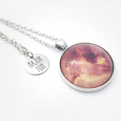 Massive Star, Pink Nebula pendant necklace- Glass Cabuchon 1.81in/ 30mm- Astronomy Jewellery- Outer Space & Science