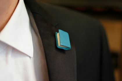 Miniature Book Brooch For Him- Handcrafted from Teal/ Aqua/ Turquoise/ Green-Blue Leather
