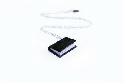 Black Lizard Texture Handcrafted Miniature Book Necklace - Geek Chic - Book Lover - Book Jewellery - Black Leather