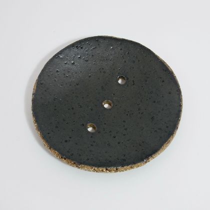 black ceramic soap dishes with brown rim