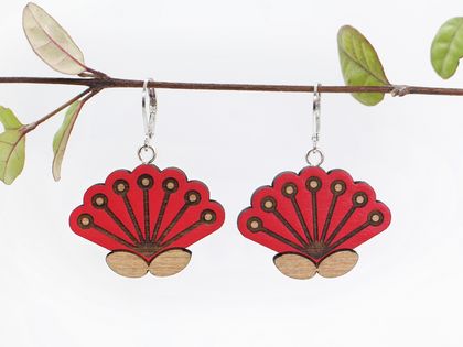 Pohutukawa Flower Hook Earrings - Rimu Wood