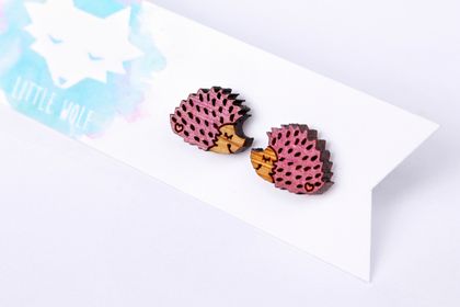Hedgehog Stud Earrings - Hand Painted Wood