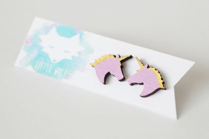 Unicorn Stud Earrings - Hand Painted Wood
