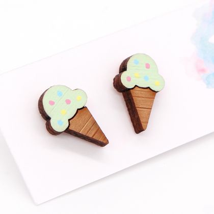 Goody Gum Drops Ice Cream Stud Earrings - Hand Painted Wood