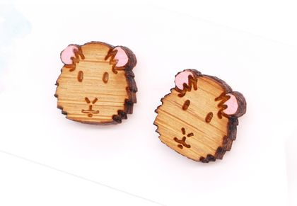 Guinea Pig Stud Earrings - Hand Painted Wood 